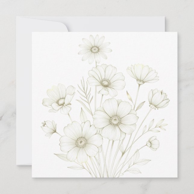 Delicate Cosmos Bouquet Line Art Grace Inbjudningar (Framsida)