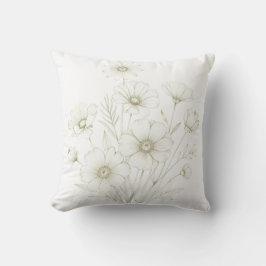 Delicate Cosmos Bouquet Line Art Grace Kudde