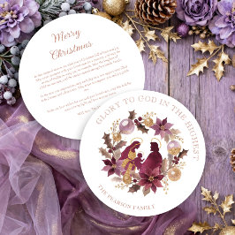 Delicate Deep Plum Glitter Holy Nativity Christmas Julkort