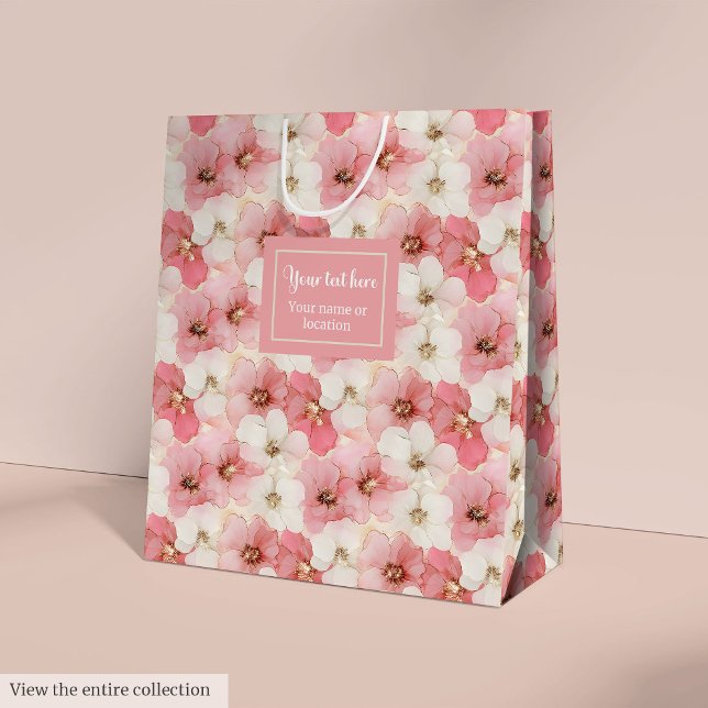 Delicate dusty rose and gold monogram gift bag (Delicate dusty rose and gold monogram gift bag wrap)