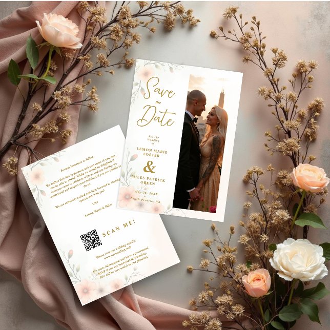 Delicate & Exquisite Romantic Pastel Wedding Spara Datumet (Delicate & Exquisite Romantic Pastel Colors Wedding Save the Date Cards with Original Vertical Photo)