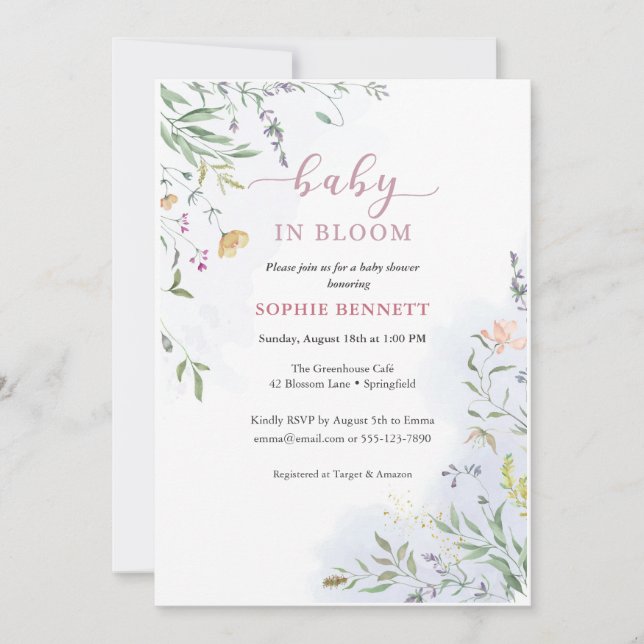 Delicate Floral Baby Shower Invitation Inbjudningar (Framsida)