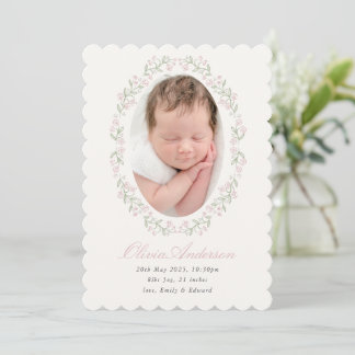 Delicate Floral Frame Girl Birth Announcement Meddelande