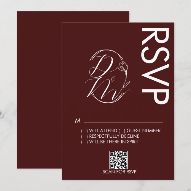 Delicate Floral Logo Wedding Burgundy RSVP Card Inbjudningar (Fram/baksida)