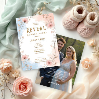 Delicate Floral Pink & Blue Shades Gender Reveal Inbjudningar