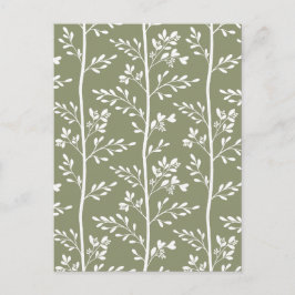 Delicate Flower Buds Bloom Minimalist Olive Floral Vykort