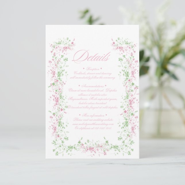 Delicate French Flora Crest Wedding Tilläggskort (Stående Fram)