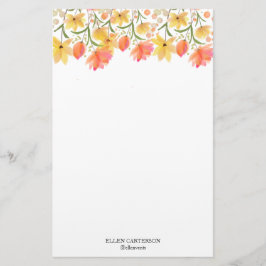 Delicate Garden Floral Monogram Stationery Paper Brevpapper