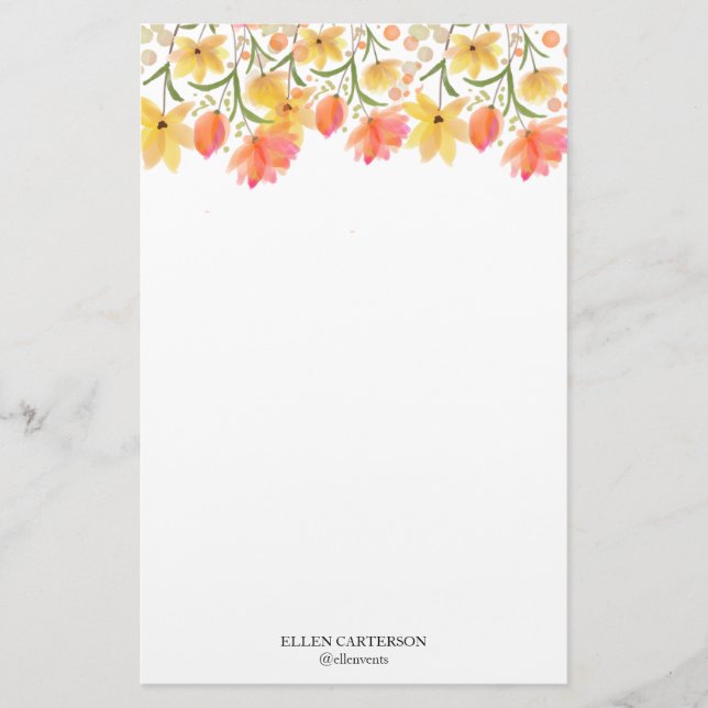Delicate Garden Floral Monogram Stationery Paper Brevpapper (Framsida)