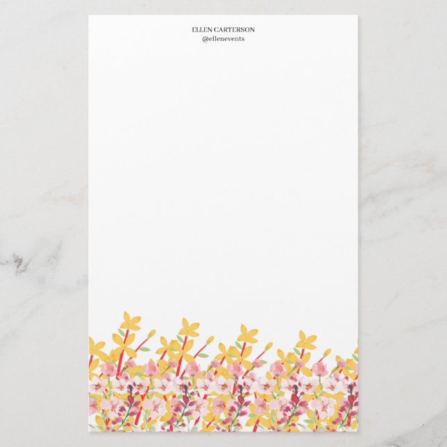 Delicate Garden Floral Monogram Stationery Paper Brevpapper (Framsida)