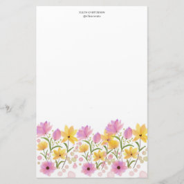 Delicate Garden Floral Monogram Stationery Paper Brevpapper