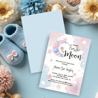 Delicate Glitter Crescent Moon Blue Baby Shower Inbjudningar
