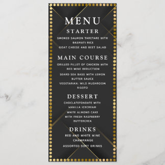 Delicate Gold and Black Wedding Dinner Menu Meny