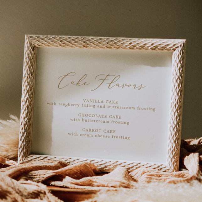 Delicate Gold Calligraphy Cake Flavors Poster (Skapare uppladdad)