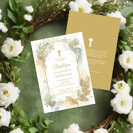 Delicate Gold Shades Floral Frame Arch Baptism Inbjudningar