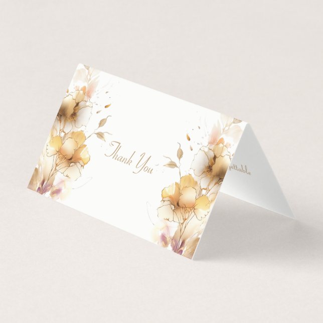 Delicate Golden Floral Thank You Card Kort (Framsida)