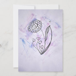Delicate Hand-Drawn Flower with Hearts  Julkort