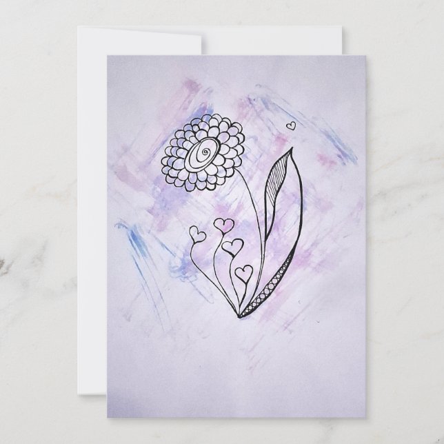 Delicate Hand-Drawn Flower with Hearts  Julkort (Framsida)