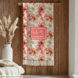 Delicate Ink Blush Pink Gold Floral Chic Monogram Fleecefilt