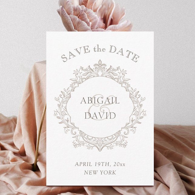 Delicate Neutral Crest Wedding Save The Date Spara Datumet (Skapare uppladdad)