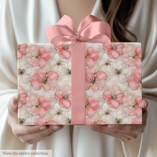 Delicate pale pink and gold 60th birthday wrap presentpapper (Delicate pale pink and gold 60th birthday wrap Wrapping Paper)