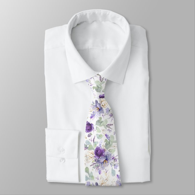 Delicate Pastel Purple Floral Wedding Neck Tie Slips (Bunden)