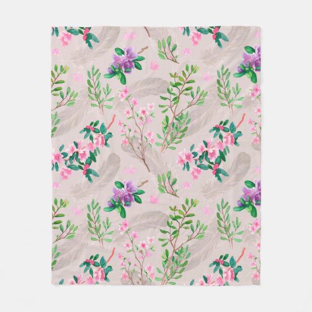 Delicate pattern with rhododendron flowers and fea fleecefilt (Framsidan)