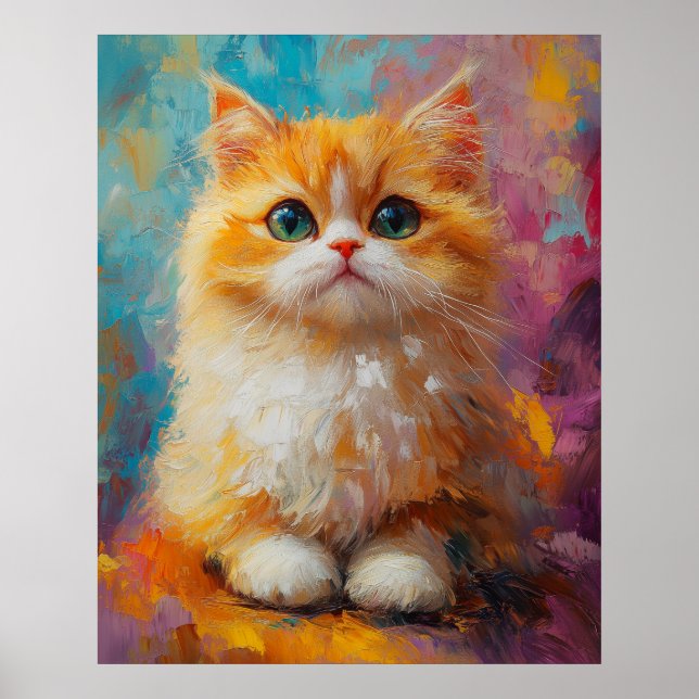 Delicate Persian Kitten — Cute Pastel Art Print Poster (Framsidan)