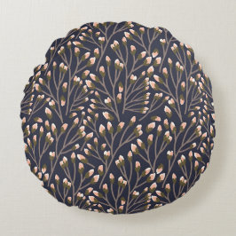 Delicate Pink Buds on Brown Branches Rund Kudde