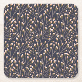 Delicate Pink Buds on Brown Branches Underlägg Papper Kvadrat