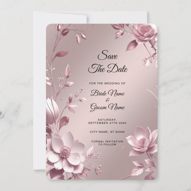 Delicate Pink Floral Frame Save The Date Spara Datumet (Framsida)