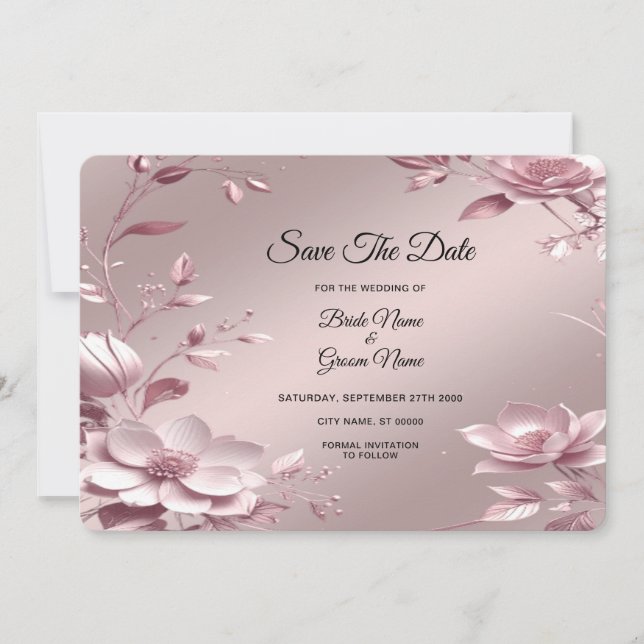 Delicate Pink Floral Frame Save The Date Spara Datumet (Framsida)