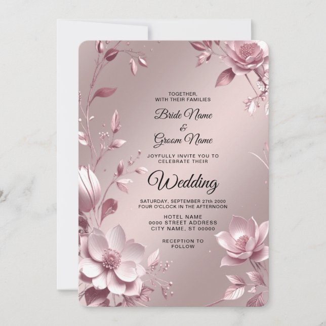 Delicate Pink Floral Frame Wedding Invitation Inbjudningar (Framsida)