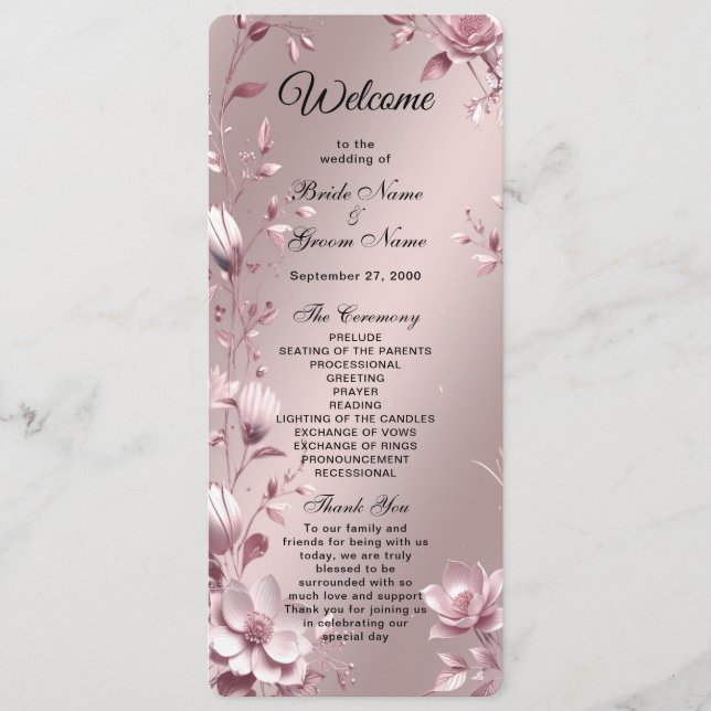 Delicate Pink Floral Frame Wedding  Program (Framsida)
