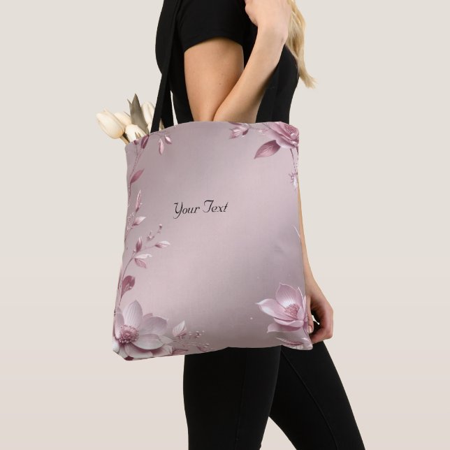 Delicate Pink Floral Tote Bag Tygkasse (Närbild)