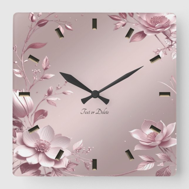 Delicate Pink Floral Wall Clock Fyrkantig Klocka (Framsida)