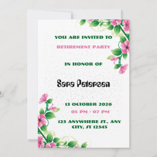 Delicate Pink Flower Retirement Party Invitation Inbjudningar