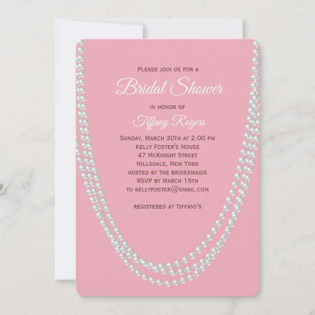 Delicate Pink Pearls Bridal Shower Invitation Inbjudningar (Framsida)