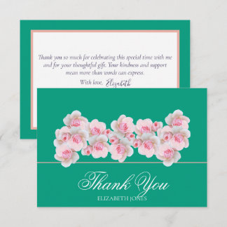 Delicate Pink Roses Floral Bridal Shower Thank You Tack Kort