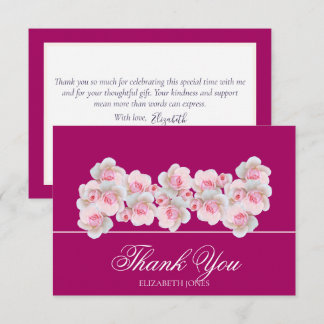Delicate Pink Roses Floral Bridal Shower Thank You Tack Kort