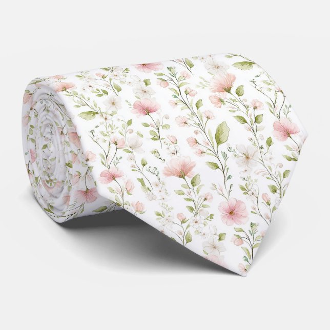 Delicate pink white flowers pattern neck tie slips (Rullad)