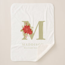 Delicate Poinsettias M Initial Christmas Girl Gift