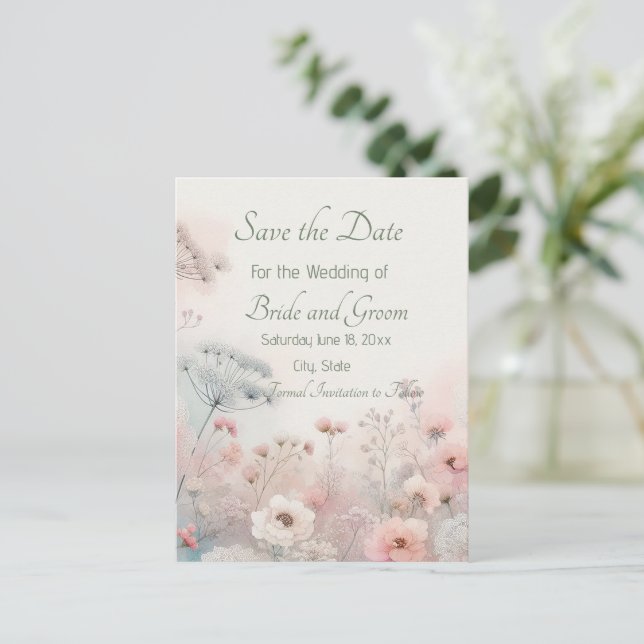 Delicate Queen Anne's Lace Save the Date Postcard Vykort (Stående Fram)