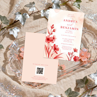 Delicate Romantic Bloom Juicy Red & Pinky Pink  Inbjudningar