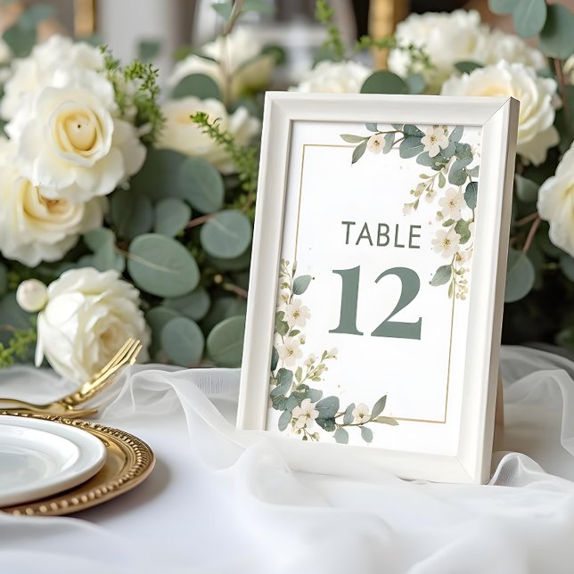 Delicate Romantic Flowers & Eucalyptus Wedding Bordsnummer (Delicate Romantic Flowers and Eucalyptus Branches Frame Wedding Table Number Cards with Soft Pastel.)