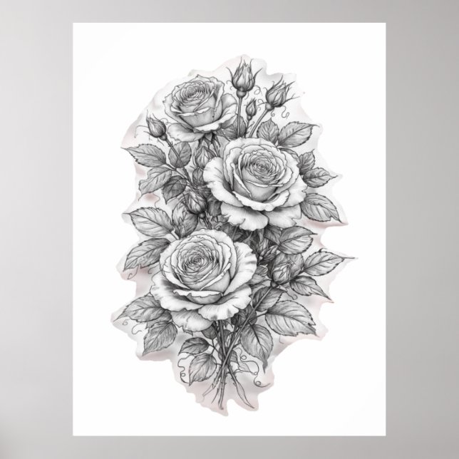 Delicate Romantic Rose Bouquet Sketch  Poster (Framsidan)