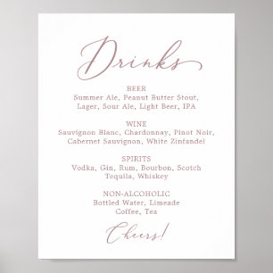 Delicate Rose Gold Wedding Drink Menu Sign Poster
