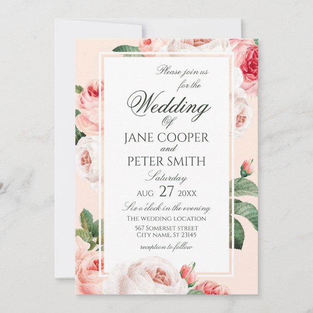 Delicate Roses floral Wedding Invitation Inbjudningar (Framsida)