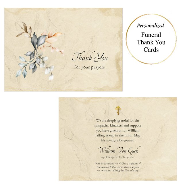 Delicate Rustic Leaves Parchment Orthodox Funeral  Tack Kort (Skapare uppladdad)