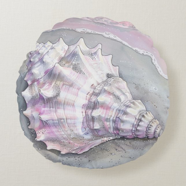 Delicate Soft Pastel Lilac Seashell Rund Kudde (Framsidan)